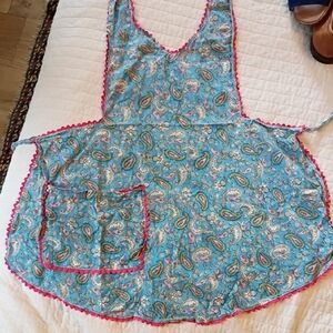 Vintage, Handmade Blue Paisley Apron with Pink Trim ✨ Great Gift Idea!